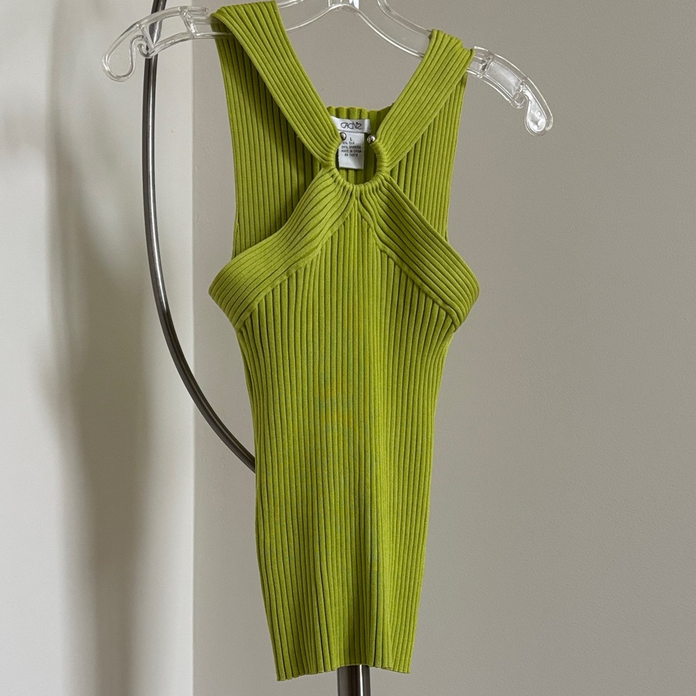 Cache Lime Green Ribbed Knit Top